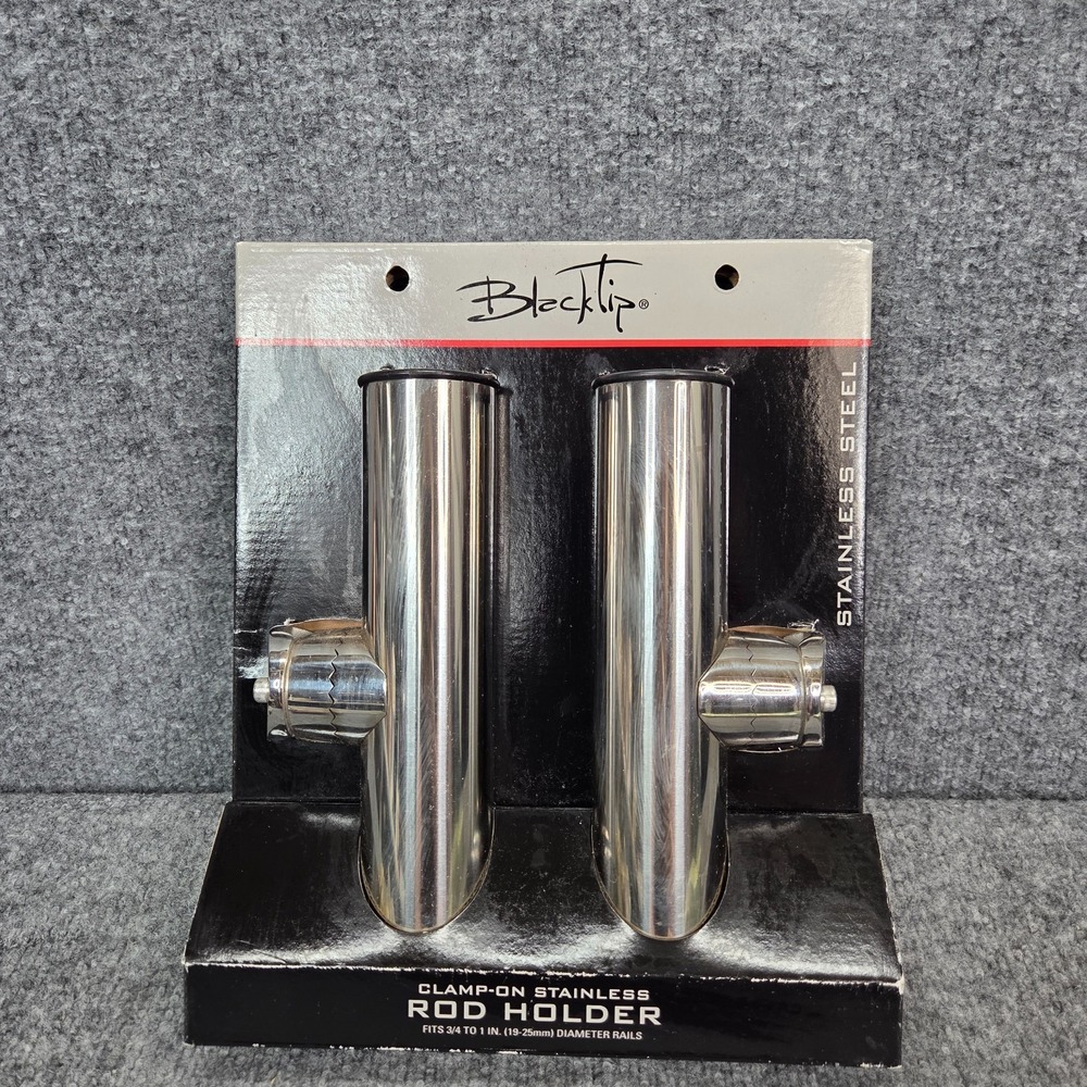 2 Pack BlackTip Stainless Steel Clamp On Fishing Rod Holder For Rails 3/4 - 1"